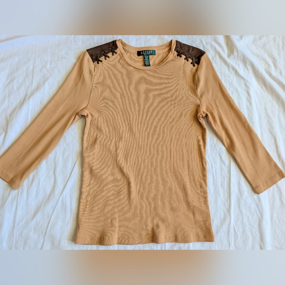 Lauren Ralph Lauren Western Brown Crew Neck Shirt Size Petite Large